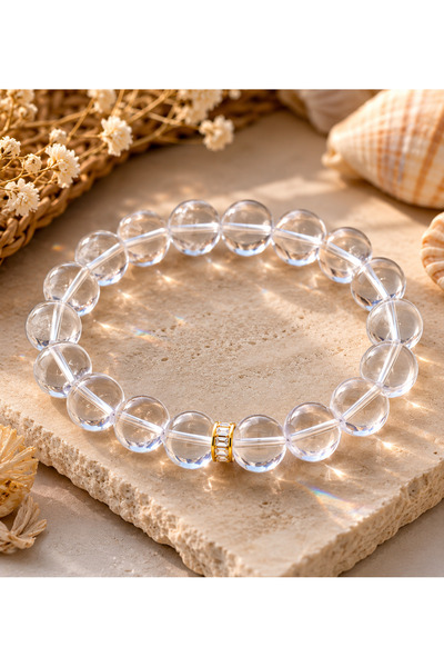 Cunda Doğal Taş Design Kristal Kuvars Doğal Taş Bileklik Jumbo Boy