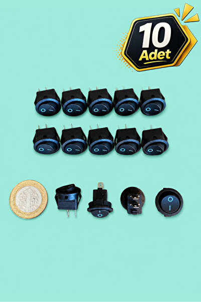 tabis Yuvarlak Mini Anahtar | 10 adet | 2 Pin | 15 mm | Aç Kapa On-Off Işıksı...