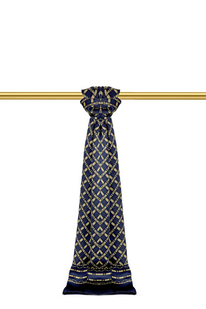 Bursa İpek Navy Blue Patterned Men's Silk Cashew