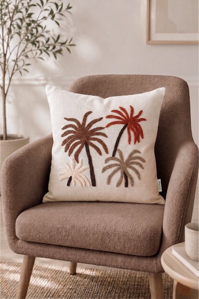 ARYADA Palm Tree Pattern Throw Pillow Cover Punch Embroidered