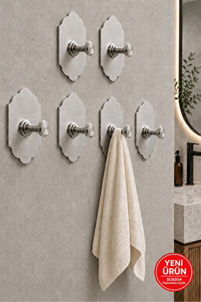 DUREVO 6 ADET- RUSTİK TASARIM Paslanmaz Çelik Banyo Askısı/Bornoz Askısı / Ha...