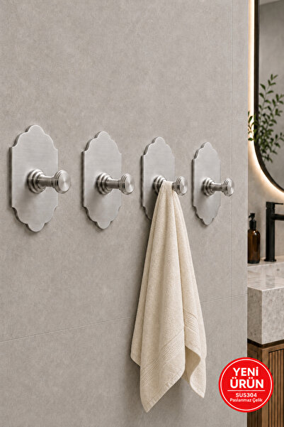 DUREVO 4 ADET- RUSTİK TASARIM Paslanmaz Çelik Banyo Askısı/Bornoz Askısı / Ha...