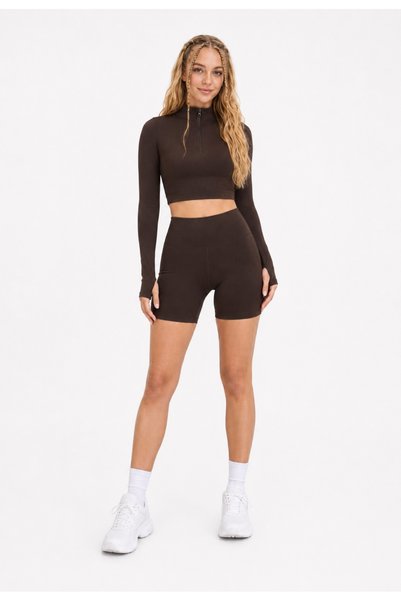 REAL DREAM Women's Long Sleeve and Zipper Sports Bra - Brown