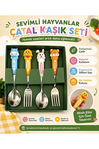Tasarım Evi Ultra Luxury Stainless Steel 4-Piece Children's Food Spoon and Fo...