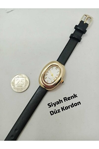 Classy Special Design Trend Model- Black Color Strap-Gold Color Case- White C...