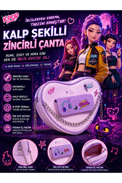 Gadget Gear K-Pop Temalı Pembe Kız Çocuk Kalp Çanta - Zincir Askılı Ön Cepli ...