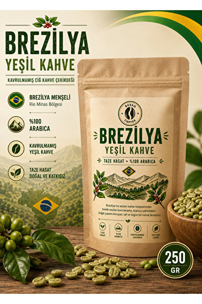 RESSO COFFEE Brezilya %100 Arabica Yeşil & Çiğ Kahve Çekirdeği 250 Gr.