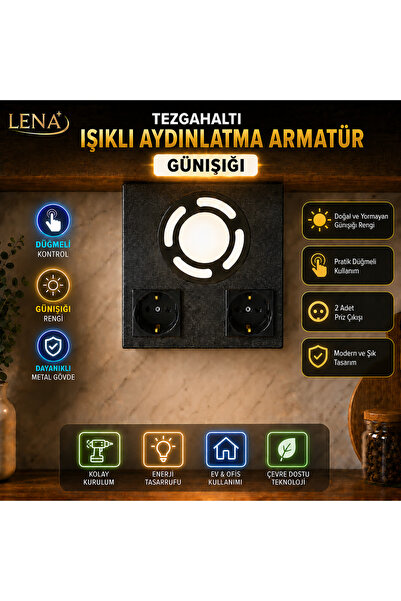 LENAOKSAN LENA 2 PRİZLİ IŞIKLI TEZGAHALTI ANAHTARLI AYDINLATMA ARMATÜR