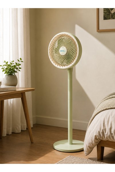 modi 10 Inch 2-in-1 Air Circulation Pedestal Fan – Adjustable Height, 90° Oscillating Quiet Standing Fan, 3 Speed Levels, 5-Blade Portable Floor Fan for Home & Office
