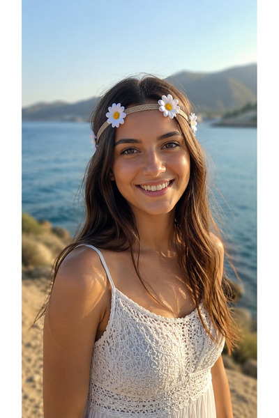 Jasminya Papatya Saç Bandı- Bandana-Toka-Plaj Saç Aksesuarı