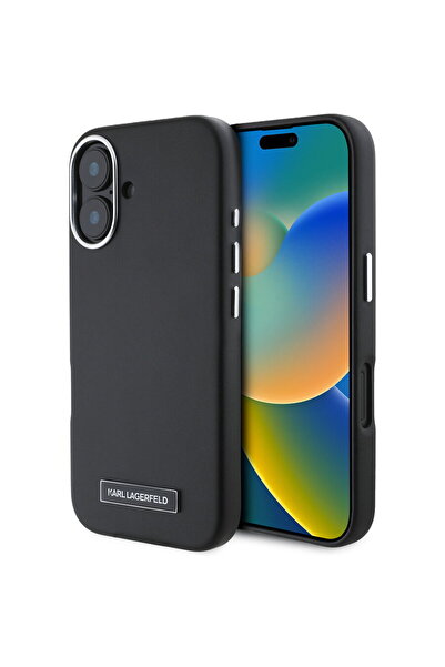 Karl Lagerfeld Husă iPhone 16 - Piele MagSafe (KLHMP16SPGMSRPK) - Placă metal...