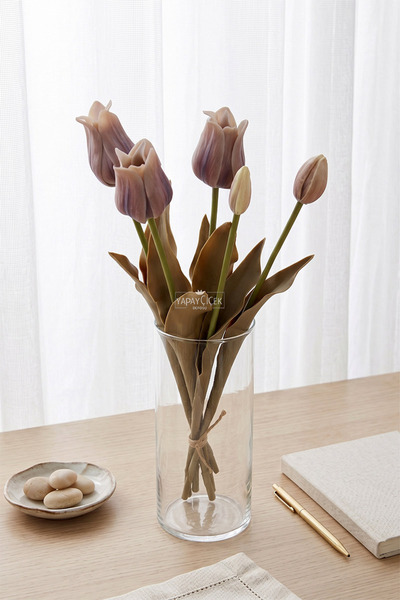 Yapay Çiçek Deposu Real Textured Premium 5-Branch Istanbul Tulip Bouquet 45 c...