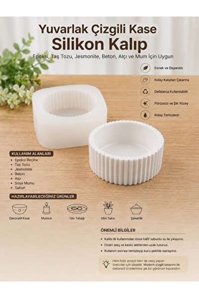 HobiCraft Market Minimalist Çizgili Seramik Formlu Silikon Kalıp 8 *4 cm- Epo...