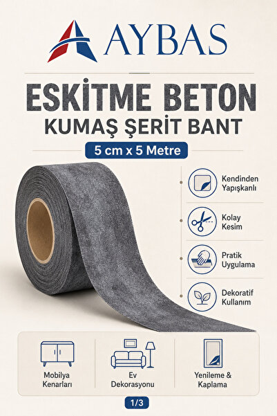 Aybas 5 cm x 5 Metre Eskitme Beton Desenli Yapışkanlı Kumaş Bant – Endüstriye...