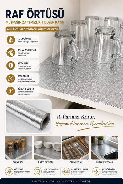VENON 1 Rulo Metalize 45 CM ❤️ 3 METRE ❤️ Raf Örtüsü ❤️ Çekmece Örtüsü ❤️ Sıv...
