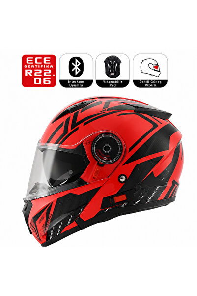 Scoyco FF868 Çene Açılır Kırmızı Motosiklet Kaskı Azreal