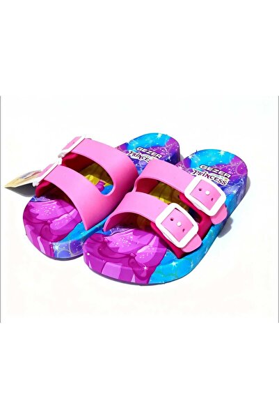GEZER Çocuk Terlik Pembe Renk Beyaz Tokalı Princess Figürlü,Ev,Bahçe,Banyo,Ba...