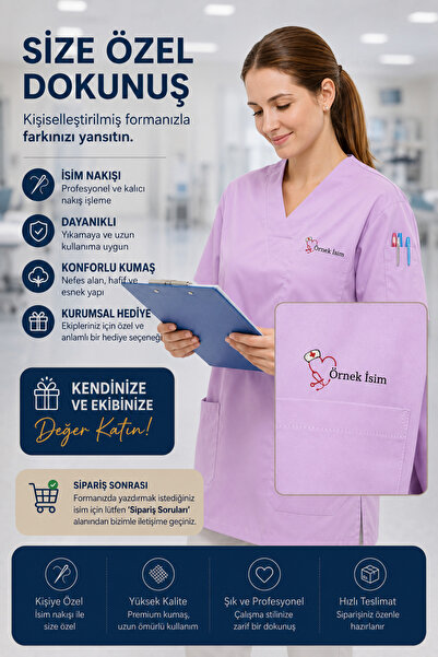 mirach Hemşirelere Özel İsim Yazılan Kişiye Özel Medikal Scrubs Kadın Scrubs ...