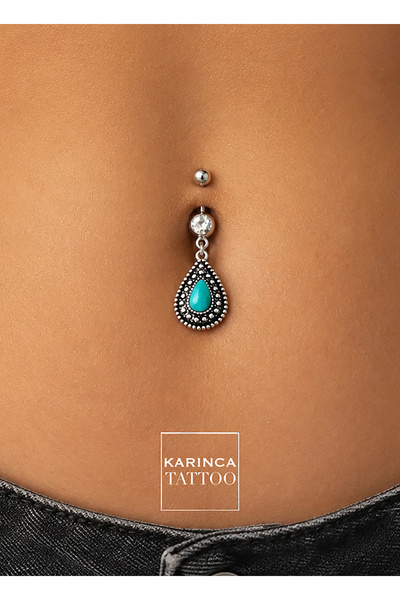 Karınca Piercing Kadın Zümrüt Taşlı Otantik Sallantılı Göbek Piercing