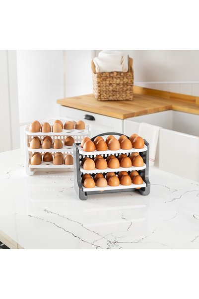 Stile Cucina 30 Compartment Egg Holder - 3 Tier Egg Rack Storage Container White