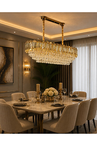 Led 2026 MODEL OVAL KRİSTAL LÜX SALON AVİZE GOLD
