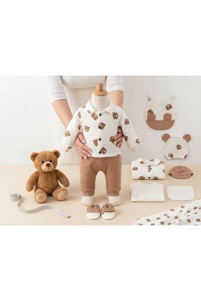 babyist Babynova 100% Cotton 10 Piece Newborn Set – Teddy Bear Patterned