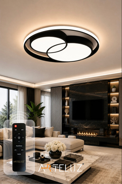 ARTELUZ Modern Çift Yuvarlak Model Plafonyer Led Avize Tavan Model 3 Renk Avi...
