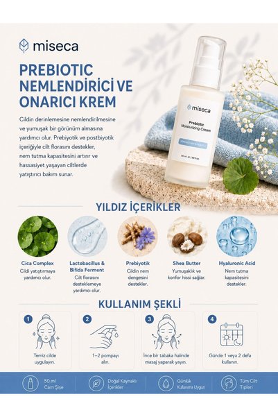 miseca Prebiotic Moisturizing and Repairing Cream 50 ml |   Cica Centella Bifida