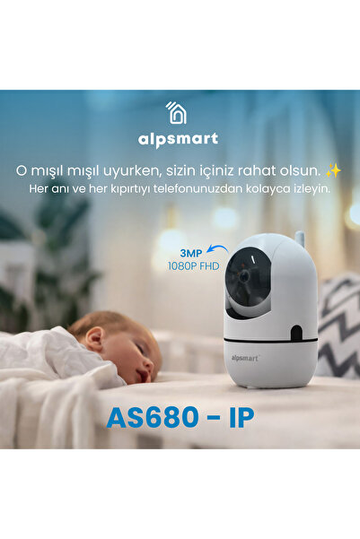 ALPSMART As680-ıp Akıllı Wifi Kablosuz 3mp Ip Bebek Kamerası Tuya Uyumlu