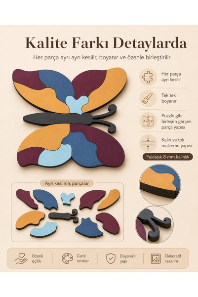 woodline Colorful Butterfly Patterned Mdf Kitchen Set Napkin Holder, Roll Towel Holder and Trivet Set of 3