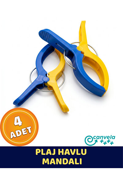 CANVELA 4 Adet Sarı Lacivert XXL Büyük Boy Şezlong Plaj Havlu Mandalı Halı As...