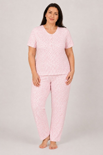 Generic Brand Large Size Short Sleeve Buttoned Collar Floral Patterned Women'...