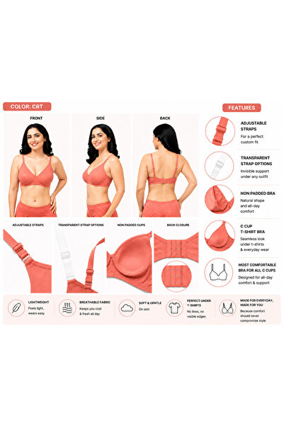 RAJNI Women's Bra C Cup Soft PolyCotton Non-Padded Anti-Sag Seamless Double L...