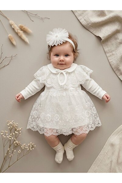 Bebila Baby Baby Girl Mevlütlük Dress with Baby Collar, Bandana, Cape, Lace, ...