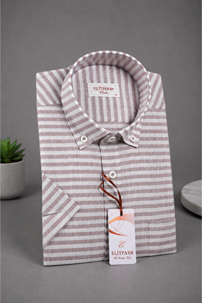 elitpark Side Striped Brown Cotton Men's Shirt