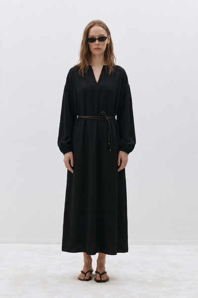 Suud Collection Siyah Meggie V Yaka Uzun Elbise
