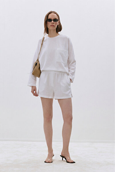 Suud Collection Λευκό λινό σορτς Zoe Basic