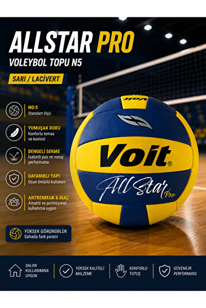 Voit ALLSTAR PRO No:5 Voleybol Topu – Sarı/Lacivert | Yumuşak Dokulu, Antrenm...