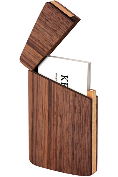 Generic Wooden Business Card Case, Portable Wood Business Card Holders, Black...