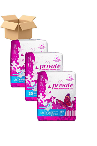 PRİVATE عبوة من الفوط الصحية بملمس القطن الطبيعي - 30 قطعة (عبوة من 3)