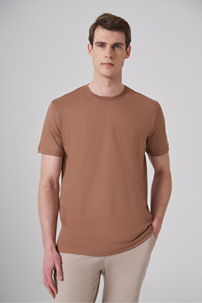 Morven Ανδρικό ΑΝΟΙΧΤΟ ΚΑΦΕ Basic Crew Neck Dynamic Fit Βαμβακερό T-Shirt