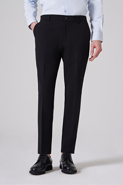 Morven Pantaloni negri pentru bărbați, cu elastic lateral, croială slim