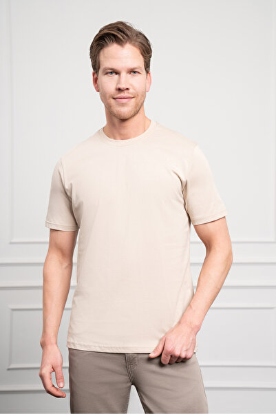 Morven Ανδρικό μπλουζάκι μπεζ Basic Crew Neck Dynamic Fit βαμβακερό