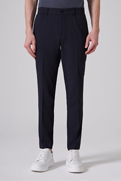 Morven Men's Navy Blue Trend Gofre Slim Fit Trousers