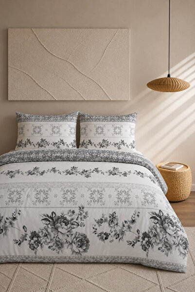 Boreas Home طقم غطاء لحاف مزدوج بملاءة سرير رمادية من آريا
