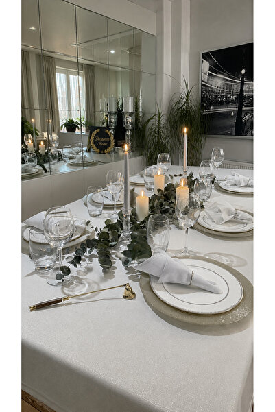 Decamor home Скатертина Royal Linen з текстурованим срібним блиском білого ко...