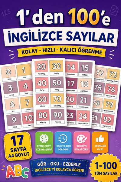 Organik Yolda İngilizce Sayıları Kolay ve Hızlı Ezberleten Renkli Sayılar, 1'...