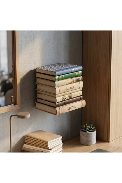 Mova Dizayn Wall Mount Metal Book Shelf, Bookcase with Invisible Model, Black, Minimalist Design
