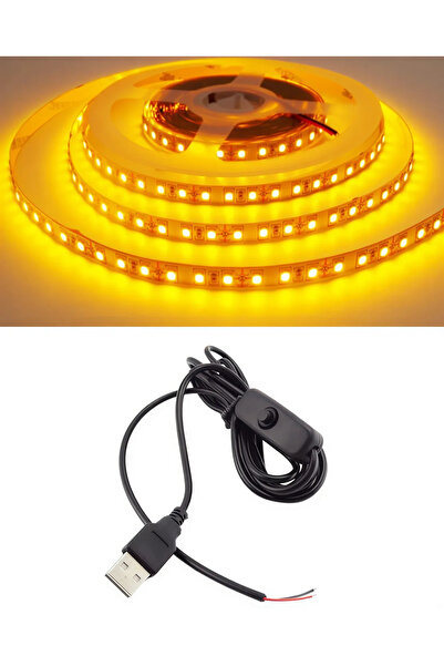 POWERR LED AYDINLATMA 5 Metre 5 Volt 2835 SMD Amber İç Mekan 60 Ledli Şerit U...