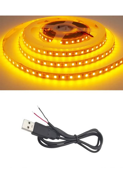 POWERR LED AYDINLATMA 5 Metre 5 Volt 2835 SMD Amber İç Mekan 60 Ledli Şerit U...